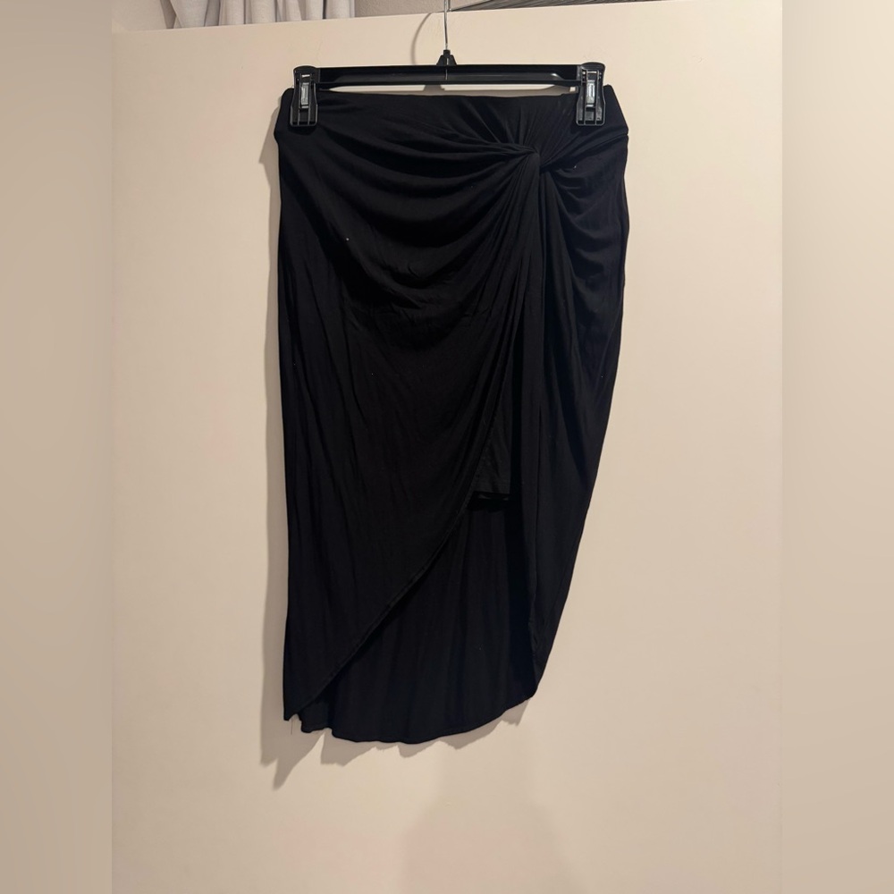 INC International Concepts Black Ruched Midi Skirt Small Twist Front